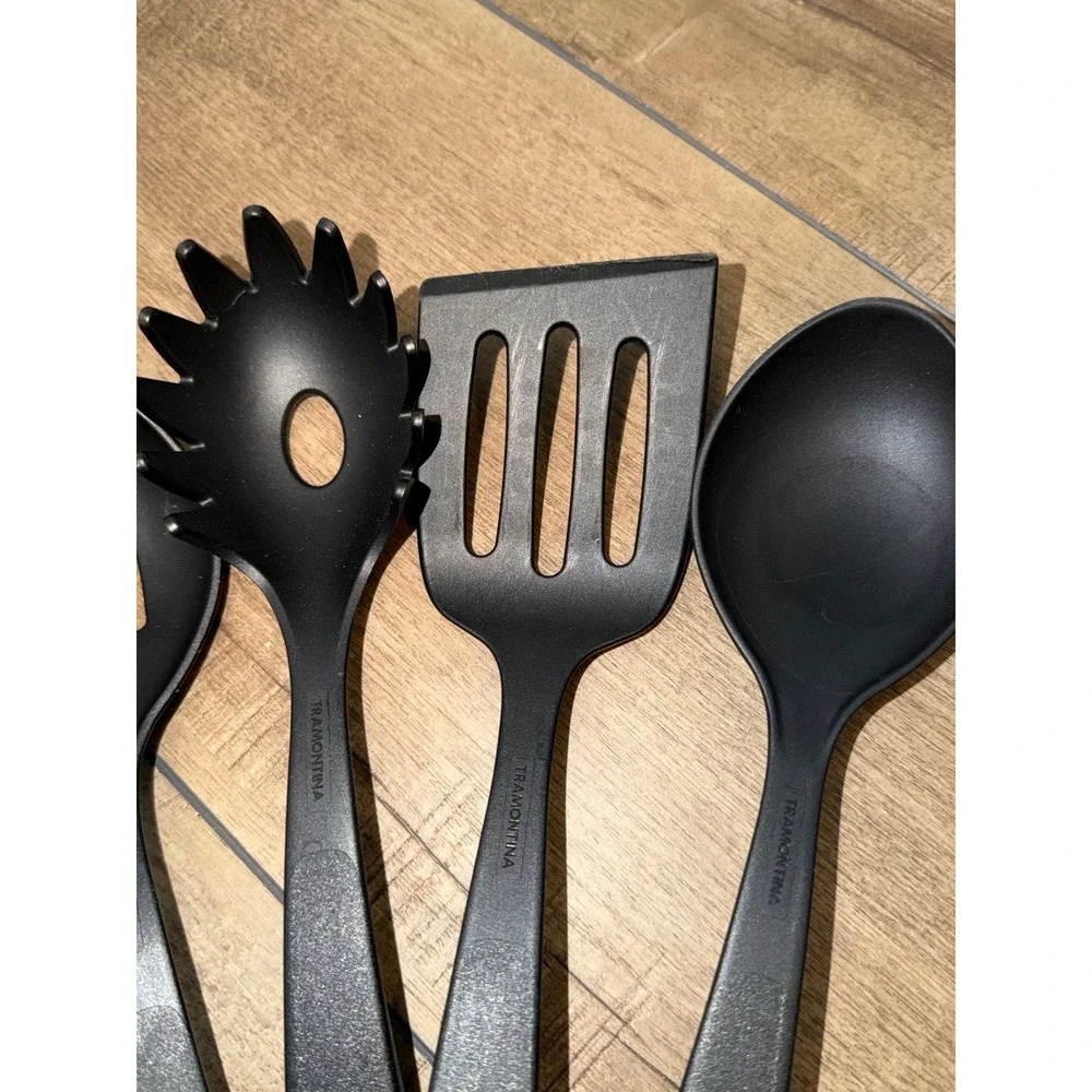 Tramontina 5 Piece Kitchen Utensil Set Black Nylon Heat Resistant Non-Stick Tool